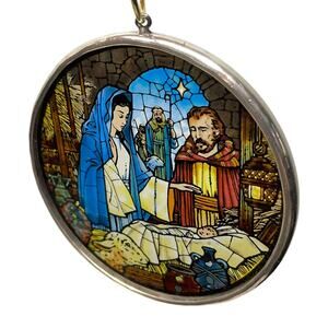 Nativity Ornament Faux Stained Glass Suncatcher Christmas 3"
